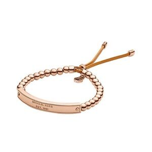 Michael Kors rose gold-tone logo plaque beaded bracelet NWT